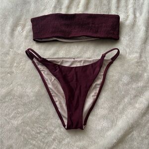 Cute Strapless Zaful Bathing Suit Set- Wine Red